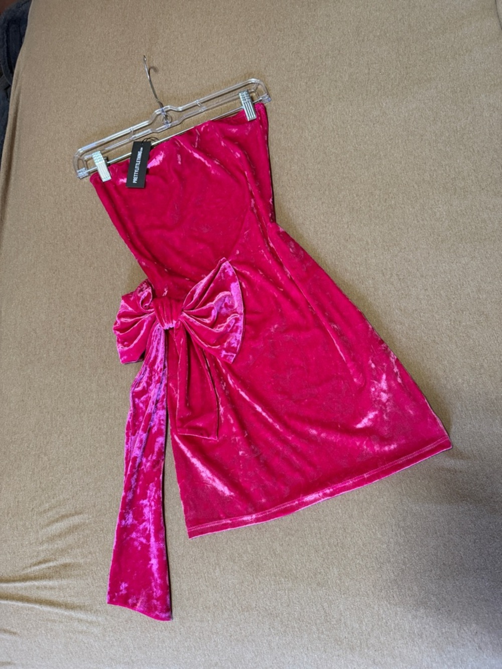 PrettyLittleThing Hot Pink Velvet Bow Mini Dress
